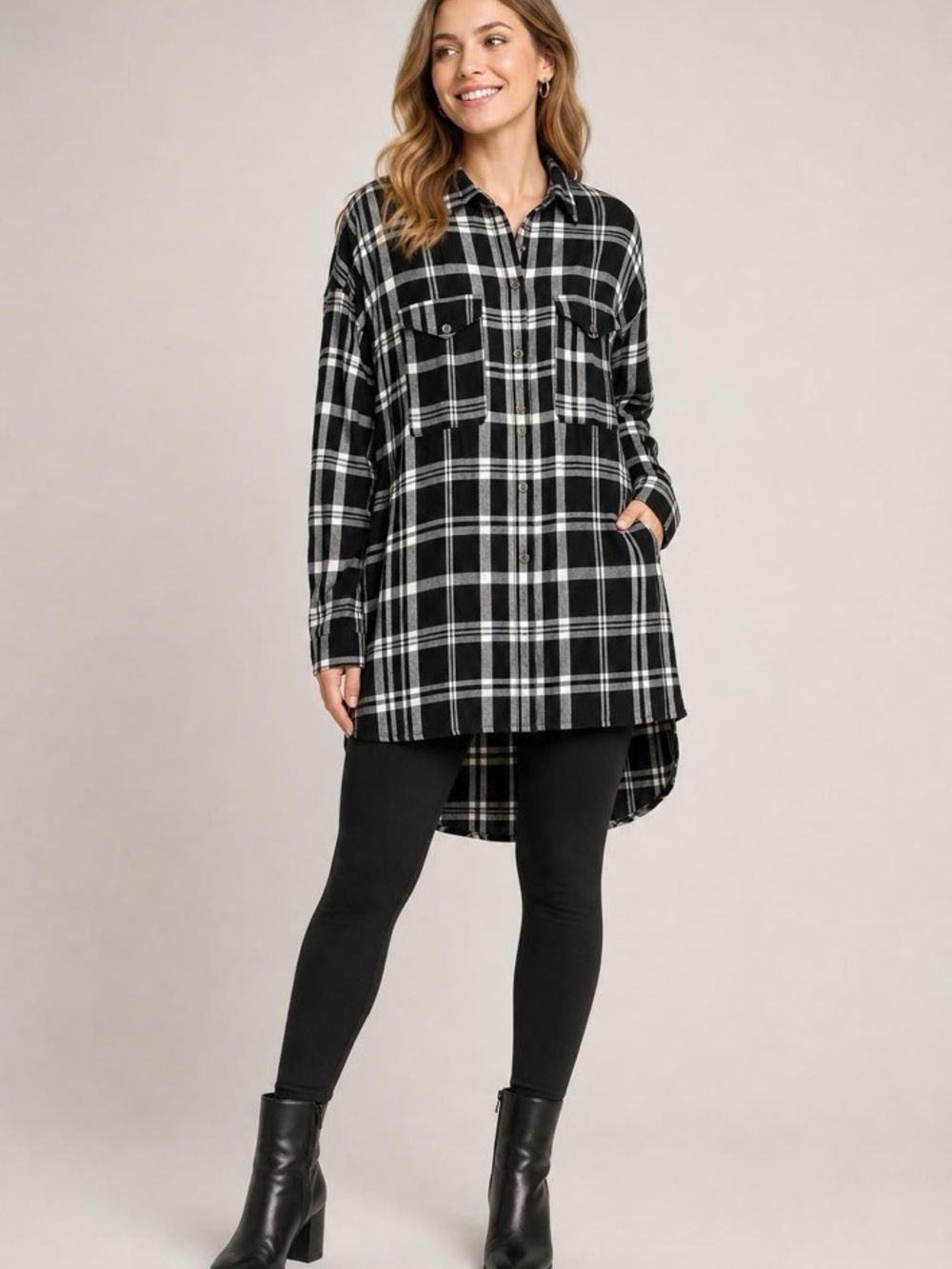 Jak&Rae Black & White Plaid Longline Shirt Jacket/Tunic top NWT SZ L